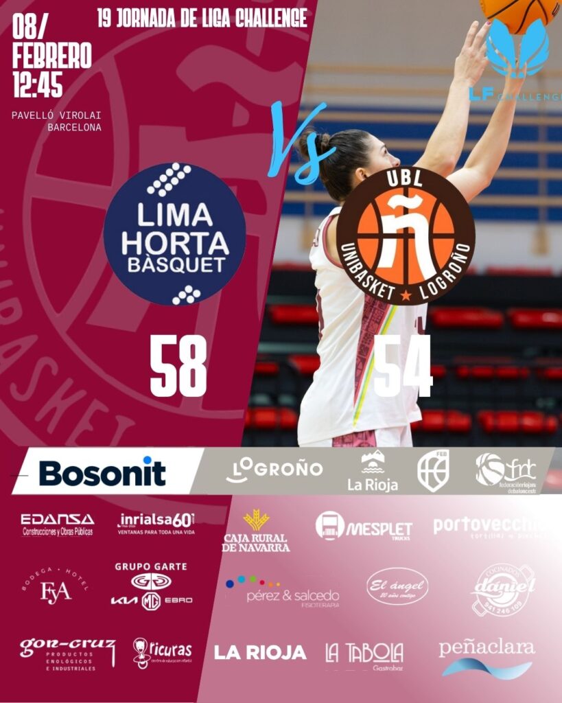 Bosonit Unibasket rozó una victoria de enorme valor. 8 Resultado Partido Lima Horta Barcelona