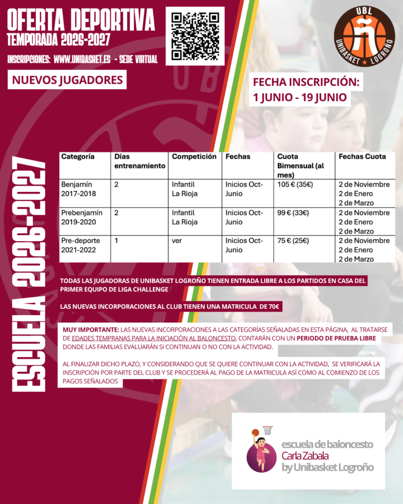 Oferta Deportiva Nuevos Jugadores ESCUELA 2026 27